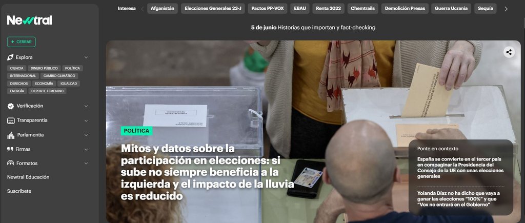 Screenshot of the Newtral website