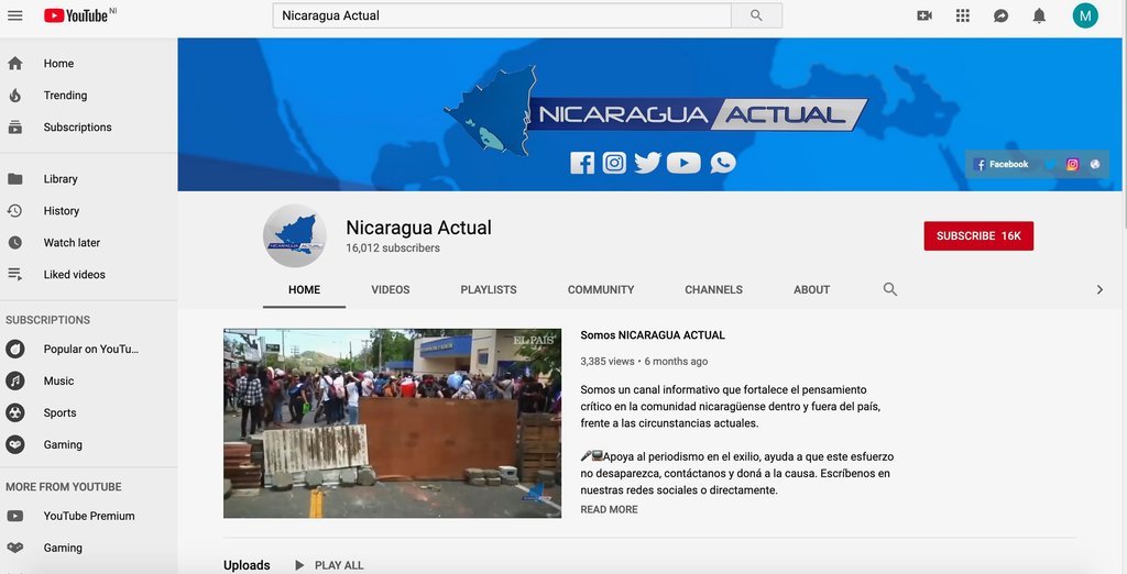 Screenshot of the Nicaragua Actual website