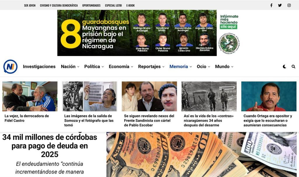 Screenshot of the Nicaragua Investiga website
