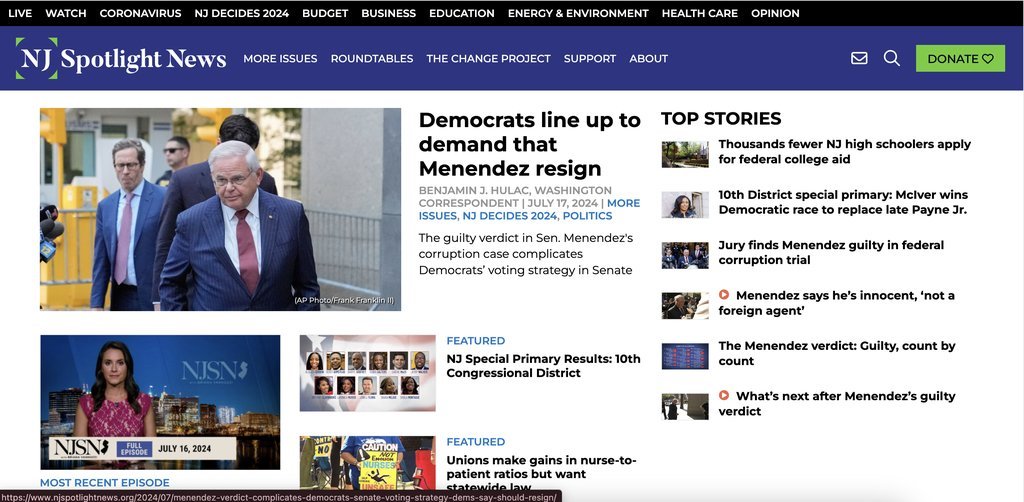 Screenshot of the NJ Spotlight website