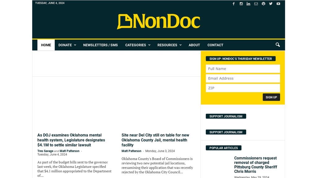 Screenshot of the NonDoc Media website