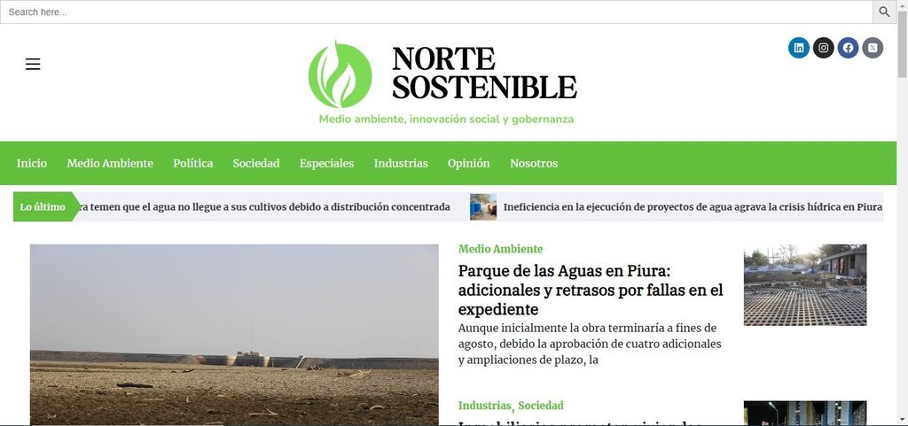 Screenshot of the norte sostenible website