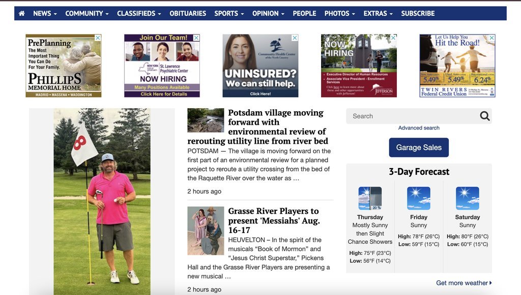 Screenshot of the North Country This Week website
