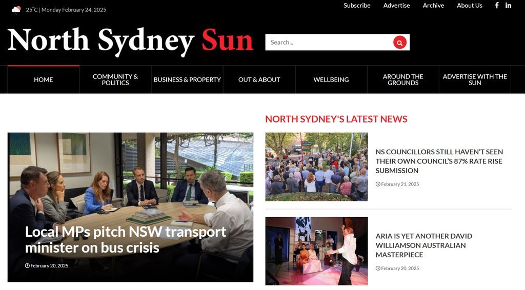 Screenshot of the North Sydney Sun website
