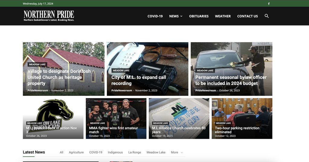 Screenshot of the Northern Pride website