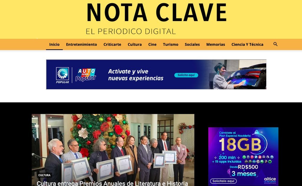 Screenshot of the Nota Clave website