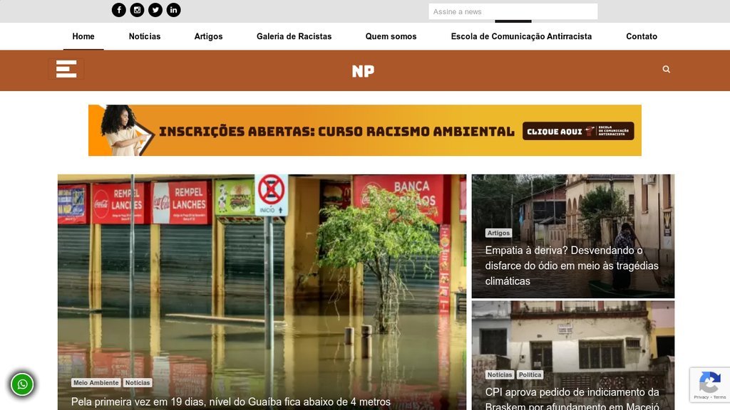 Screenshot of the Notícia Preta website