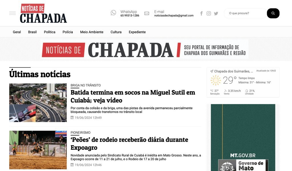 Screenshot of the Notícias de Chapada website