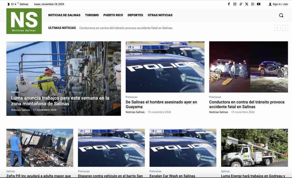 Screenshot of the Noticias De Salinas website