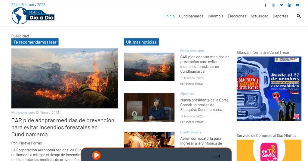 Screenshot of the Noticias Dia A Dia website