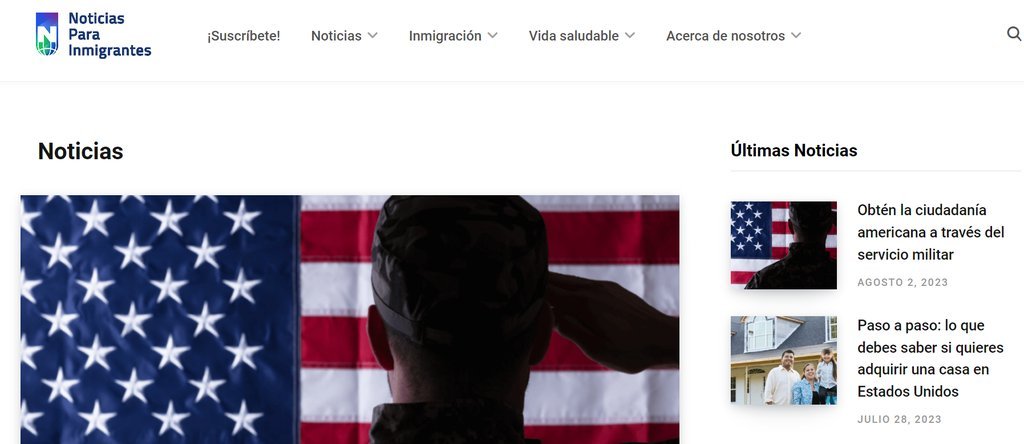 Screenshot of the Noticias Para Inmigrantes website
