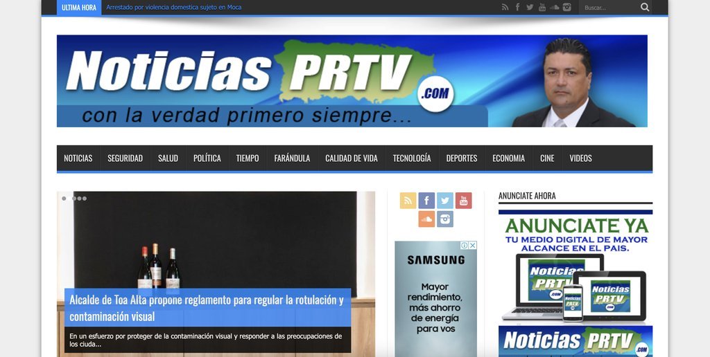 Screenshot of the Noticias PRTV website