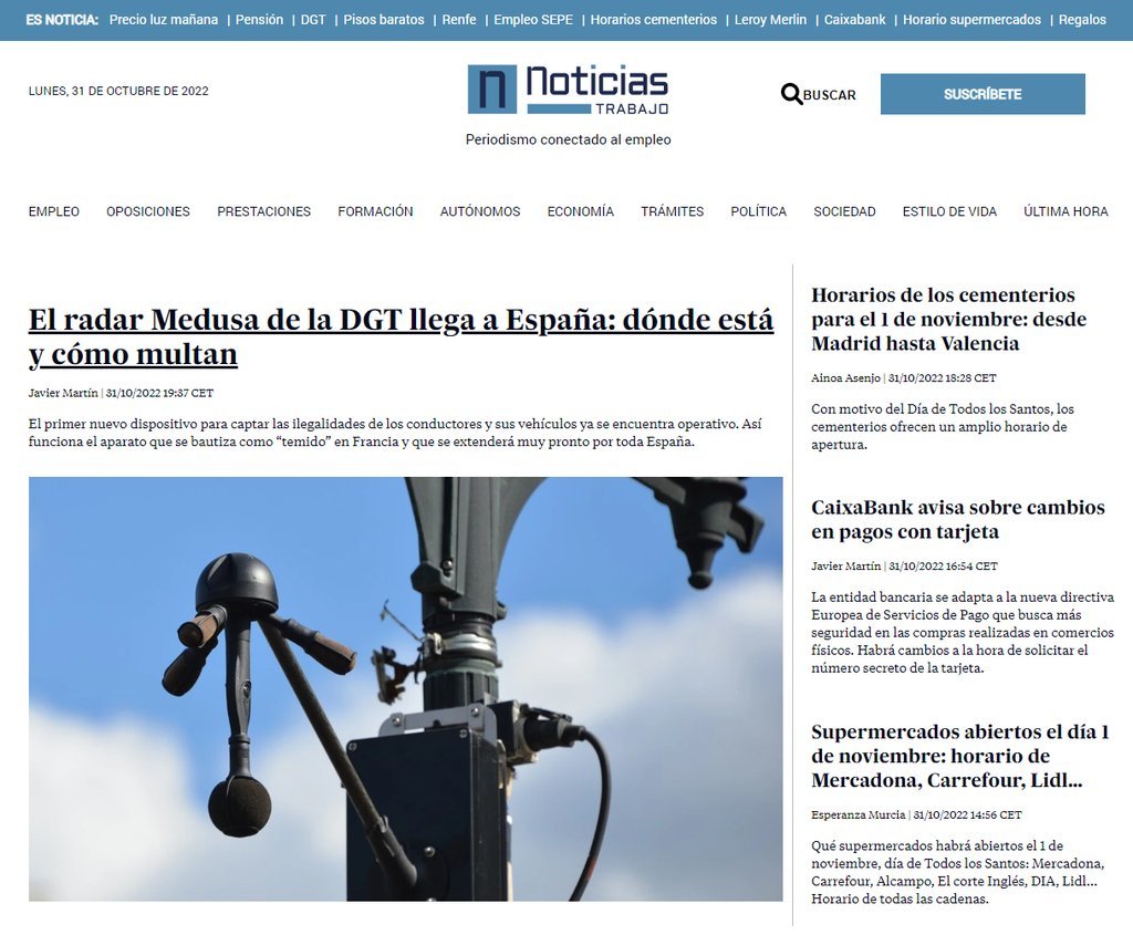 Screenshot of the Noticias Trabajo website