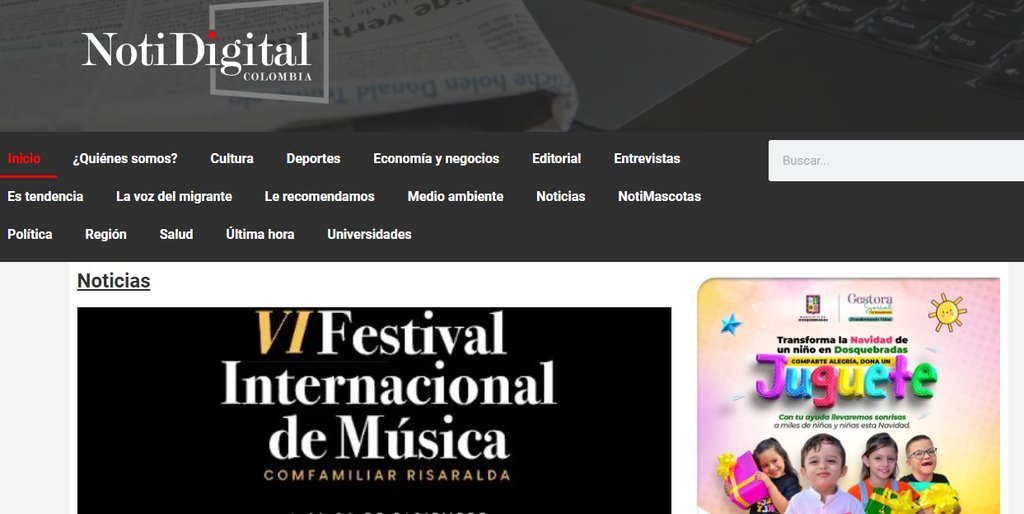 Screenshot of the notidigital colombia website