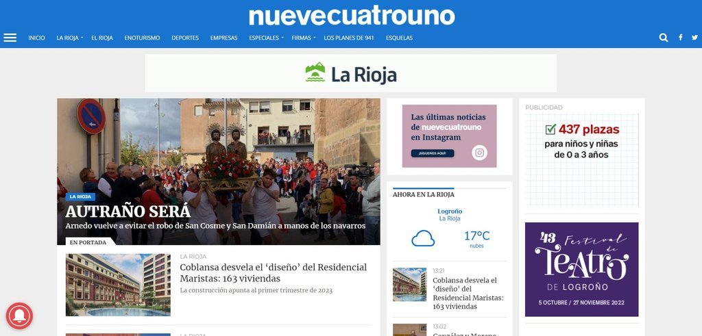 Screenshot of the Nuevecuatrouno website