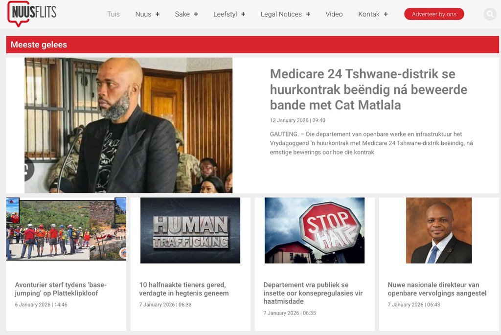 Screenshot of the Nuusflits website
