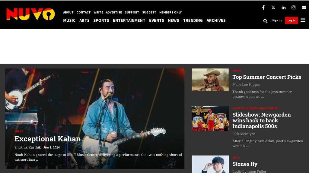 Screenshot of the NUVO website