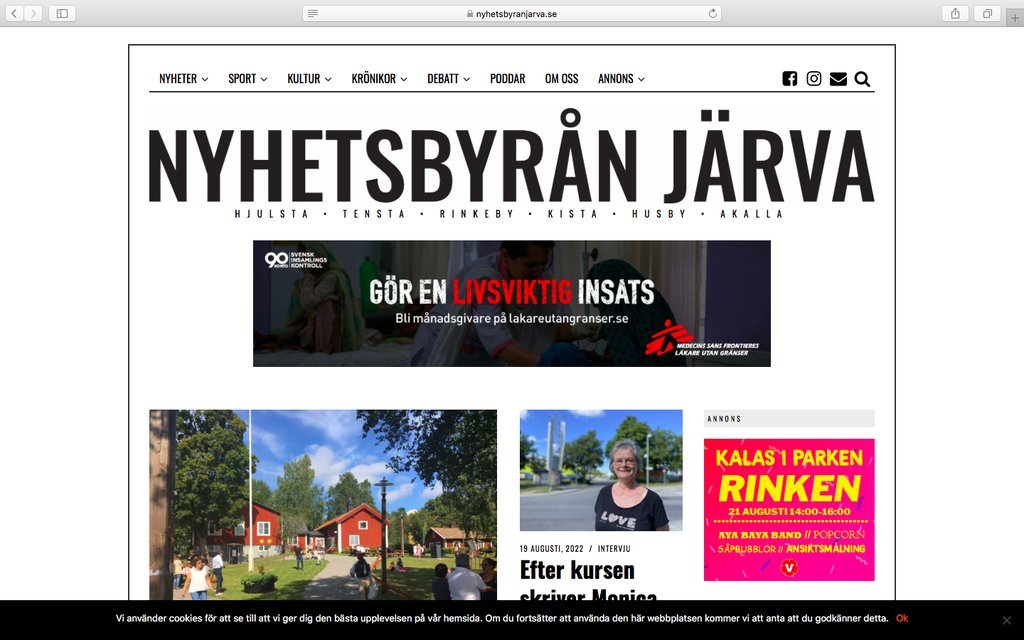 Screenshot of the Nyhetsbyrån Järva website