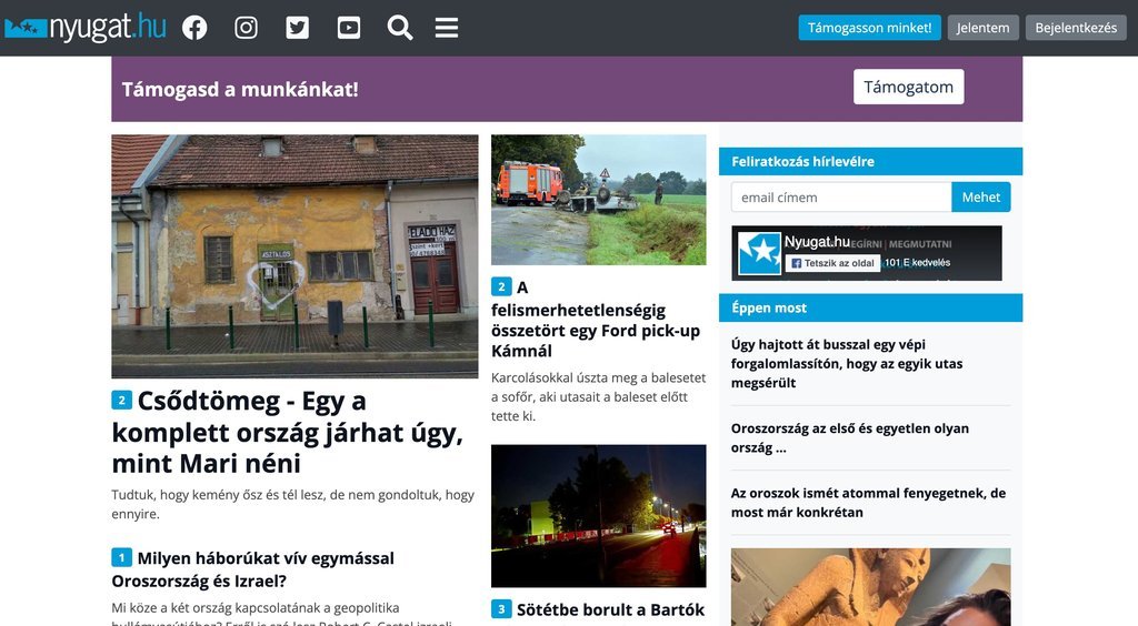 Screenshot of the Nyugat.hu website