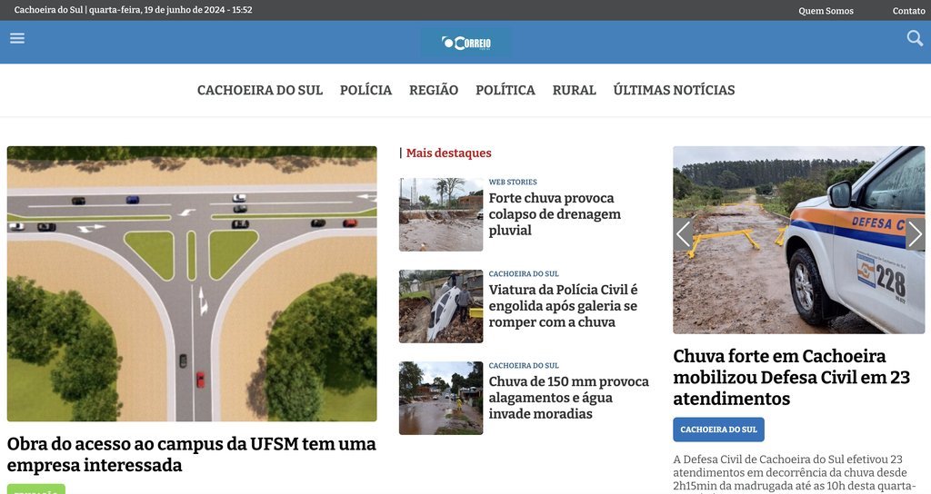 Screenshot of the O Correio website