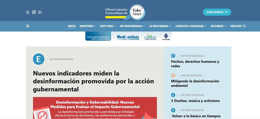 Screenshot of the Observatorio Venezolano De Fake News website