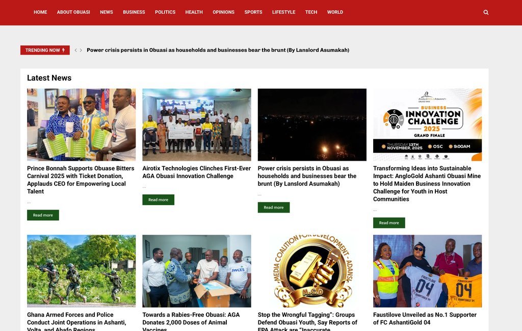 Screenshot of the Obuasi Today website
