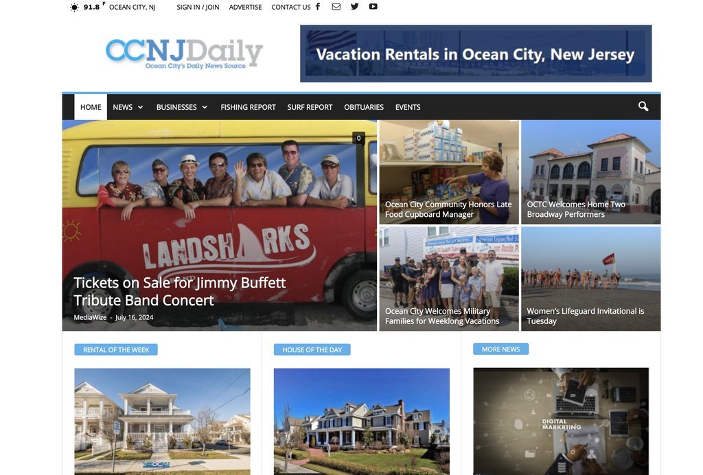 Screenshot of the OCNJ Daily website