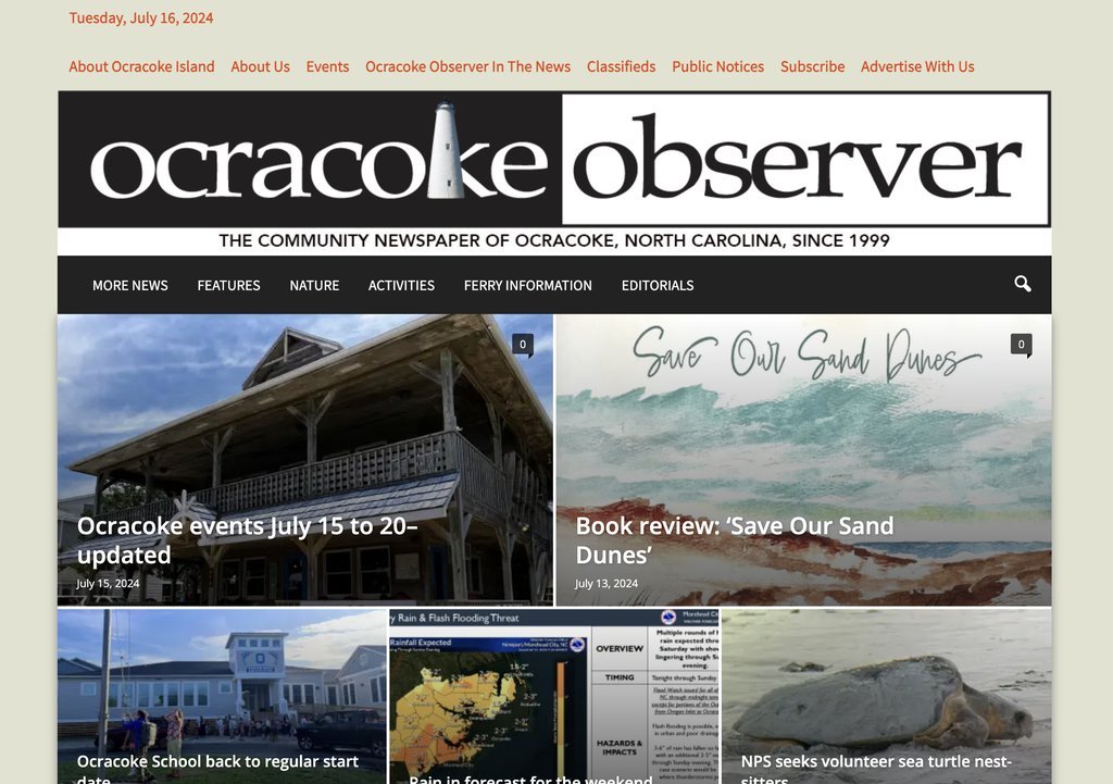 Screenshot of the Ocracoke Observer website