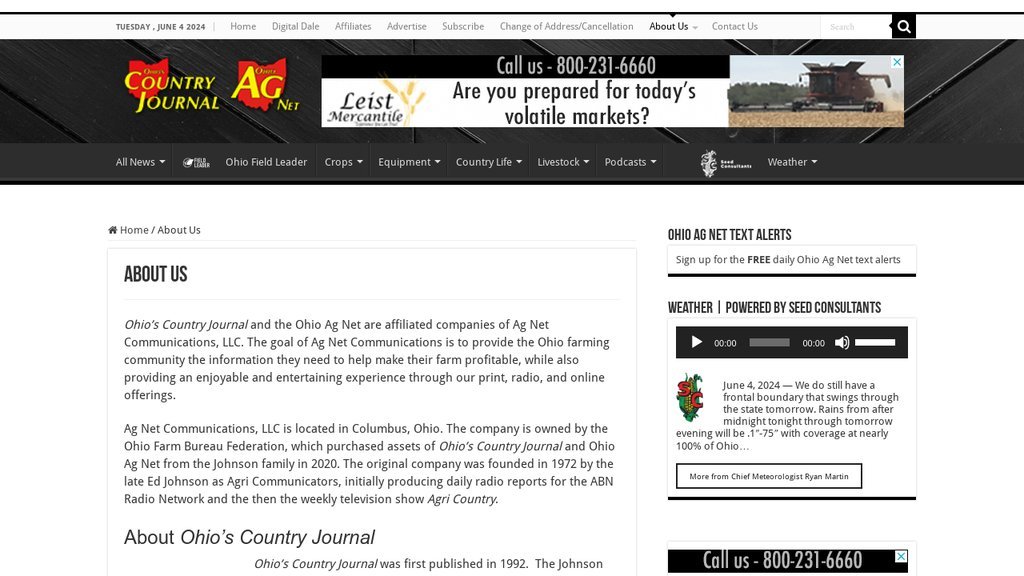 Screenshot of the Ohio Country Journal (Ohio Ag Net) website