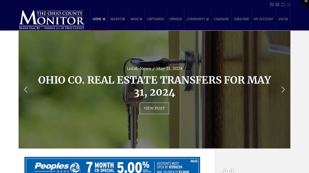 Screenshot of the Ohio County Monitor website