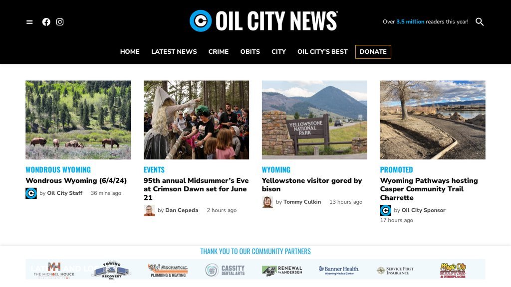 Screenshot of the Oil City News website
