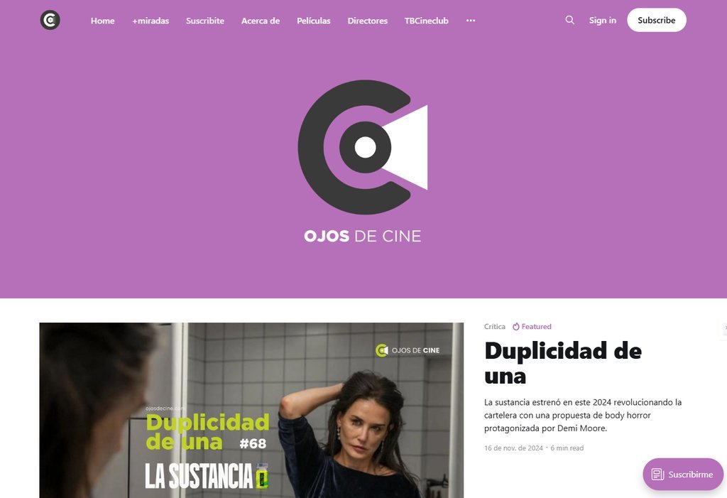 Screenshot of the ojos de cine website