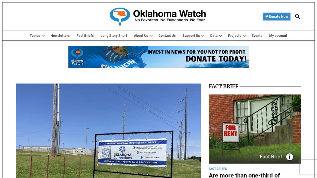 Screenshot of the Oklahoma Watch website