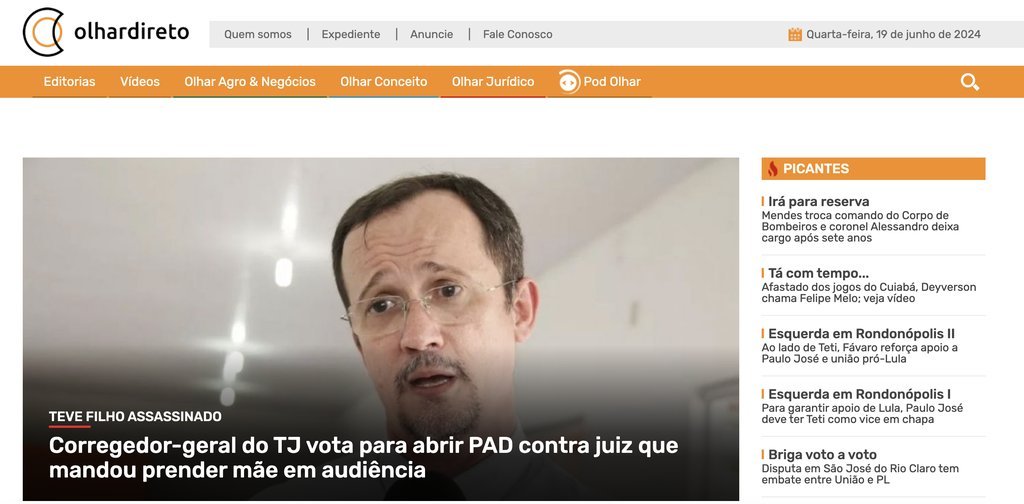 Screenshot of the Olhar Direto website