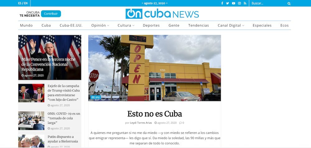 Screenshot of the Oncuba website