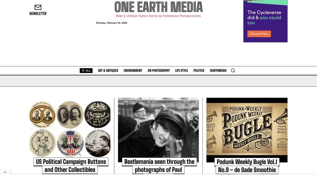 Screenshot of the One Earth Media website