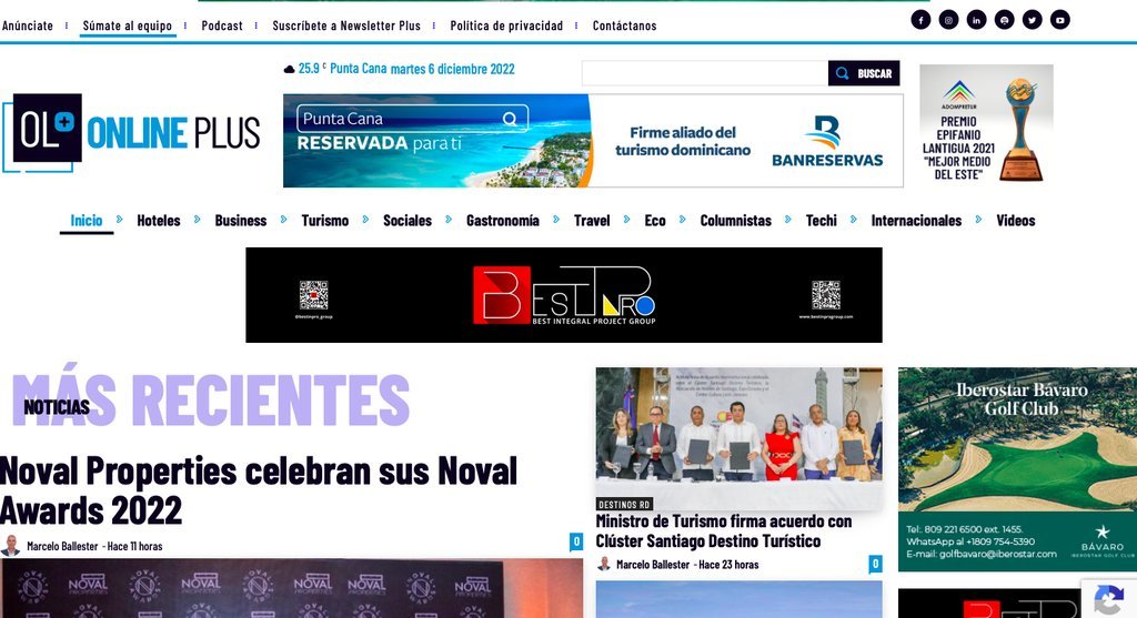 Screenshot of the Online Plus website