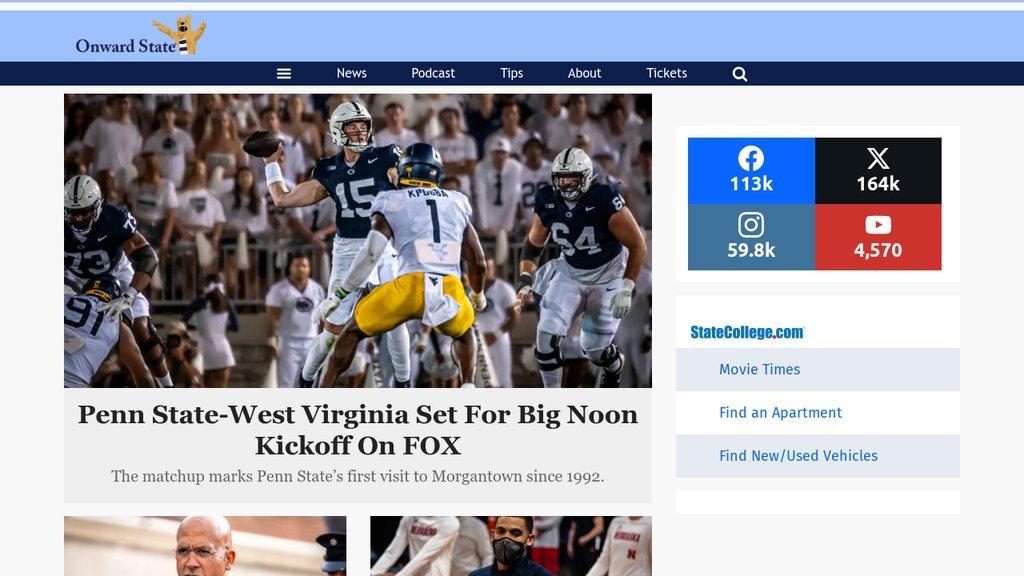 Screenshot of the Onward State website
