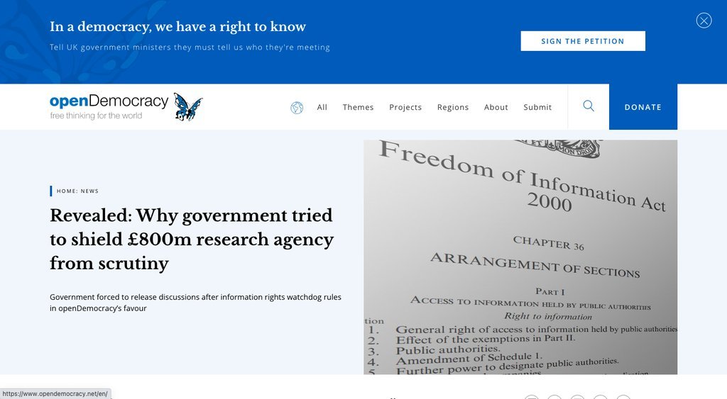 Screenshot of the openDemocracy website