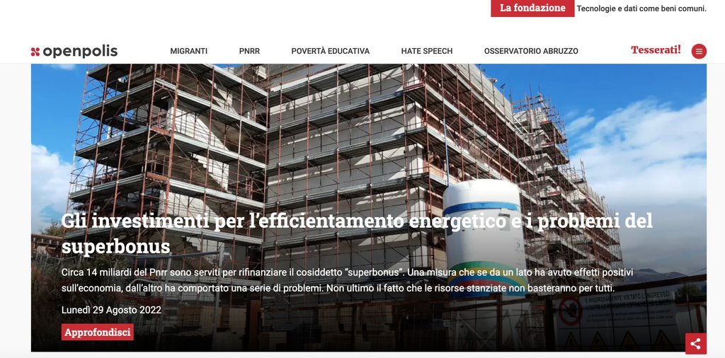 Screenshot of the Openpolis website