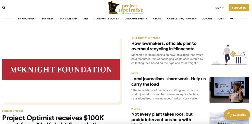 Screenshot of the Optimist, The website