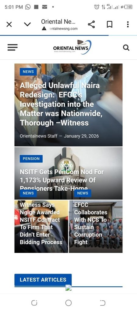 Screenshot of the Oriental News Nigeria Online website