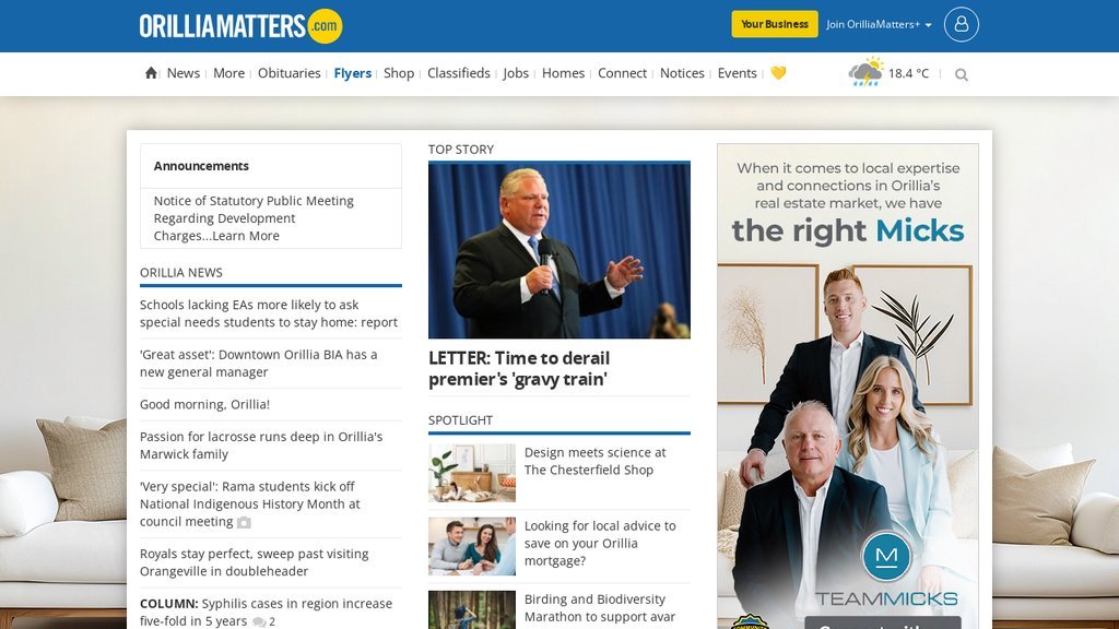 Screenshot of the OrilliaMatters.com website