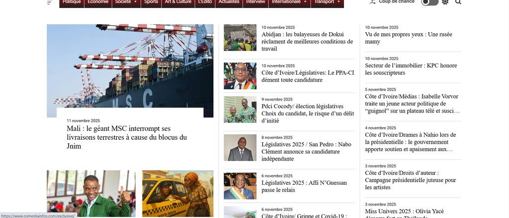 Screenshot of the Osmedia infos website