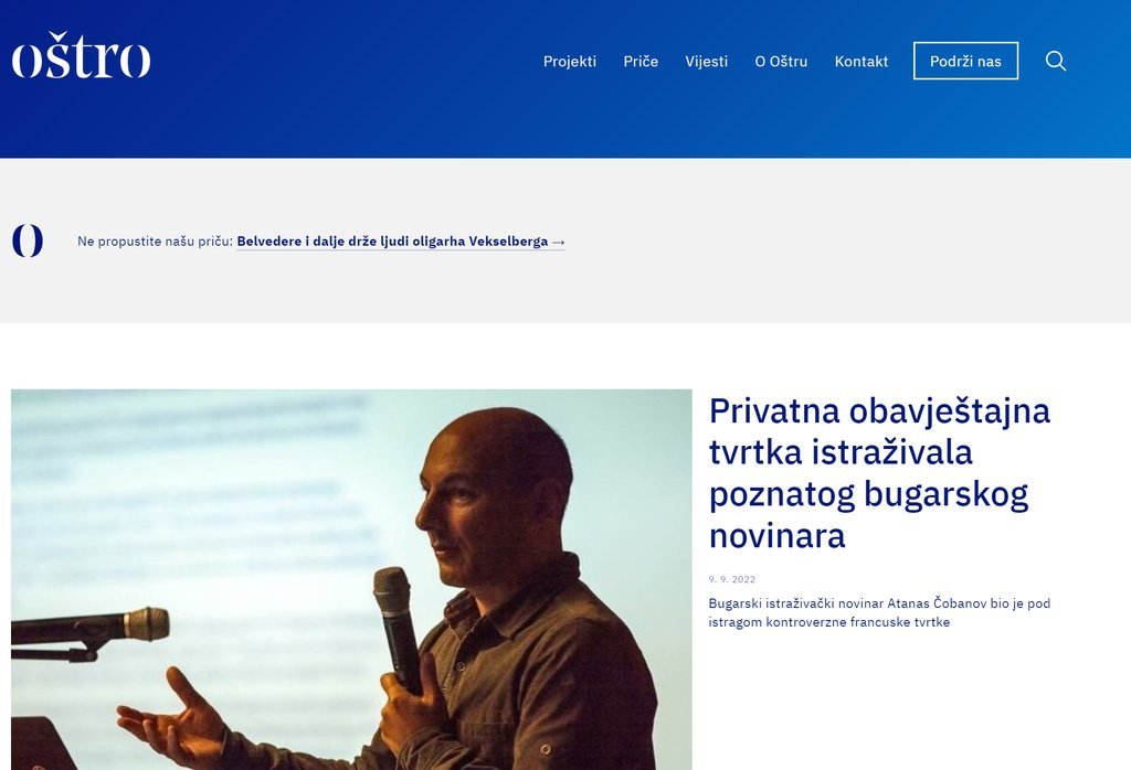 Screenshot of the Oštro website