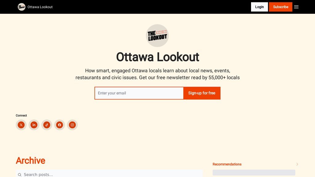 Screenshot of the Ottawa Lookout website