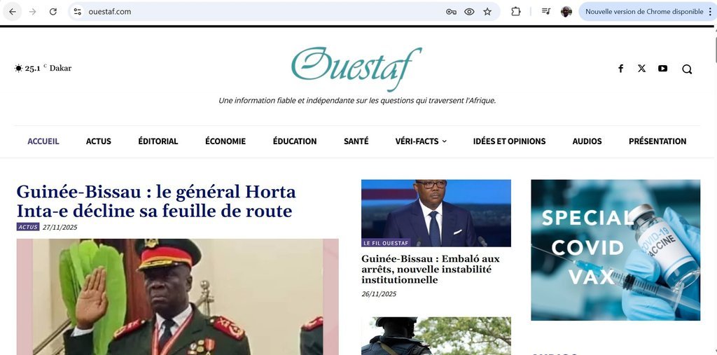Screenshot of the Ouestaf News website