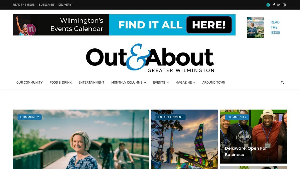 Screenshot of the Out and About Now website