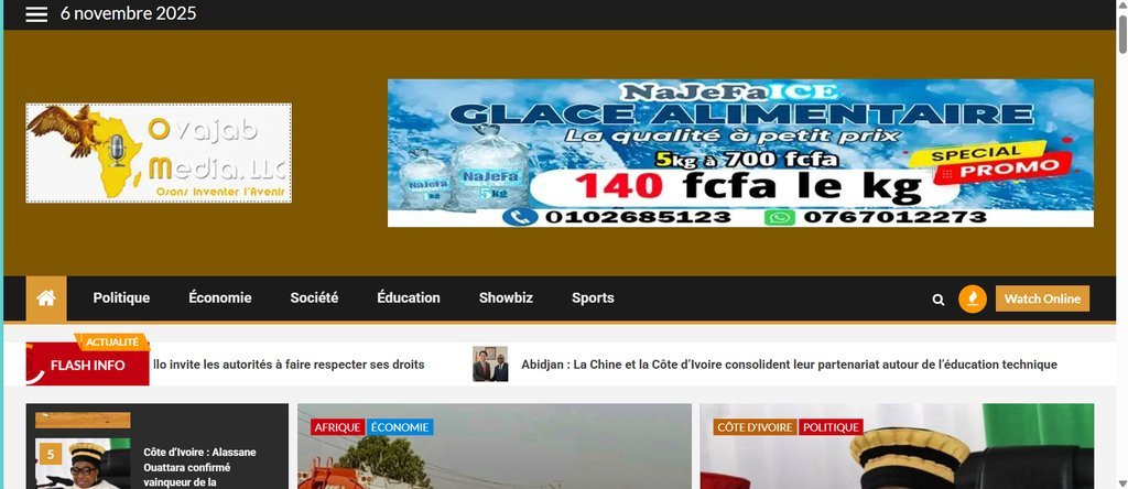 Screenshot of the Ovajab media website