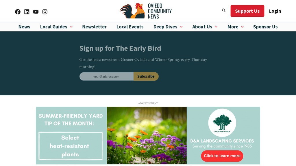 Screenshot of the Oviedo Community News website